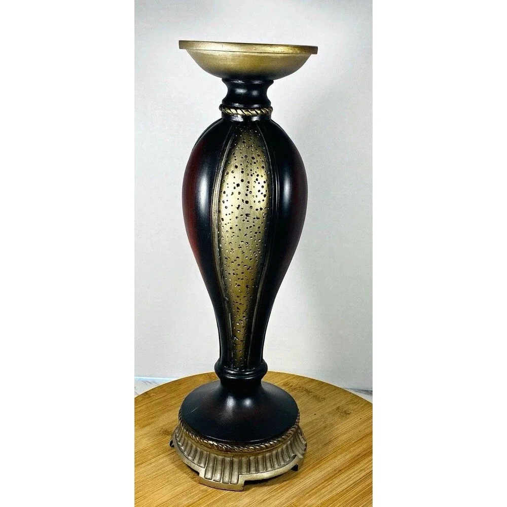 Stratford Traditional Metal Pedestal Candle Holder Antique Black Gold Brown 16”